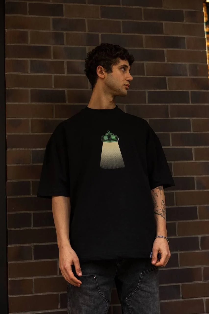 unisex-bisiklet-yaka-baskili-oversize-t-shirt-siyah-15718115-sw853sh1280 Erkek Bisiklet Yaka Baskılı Kısa kol T-Shirt - Görsel 1