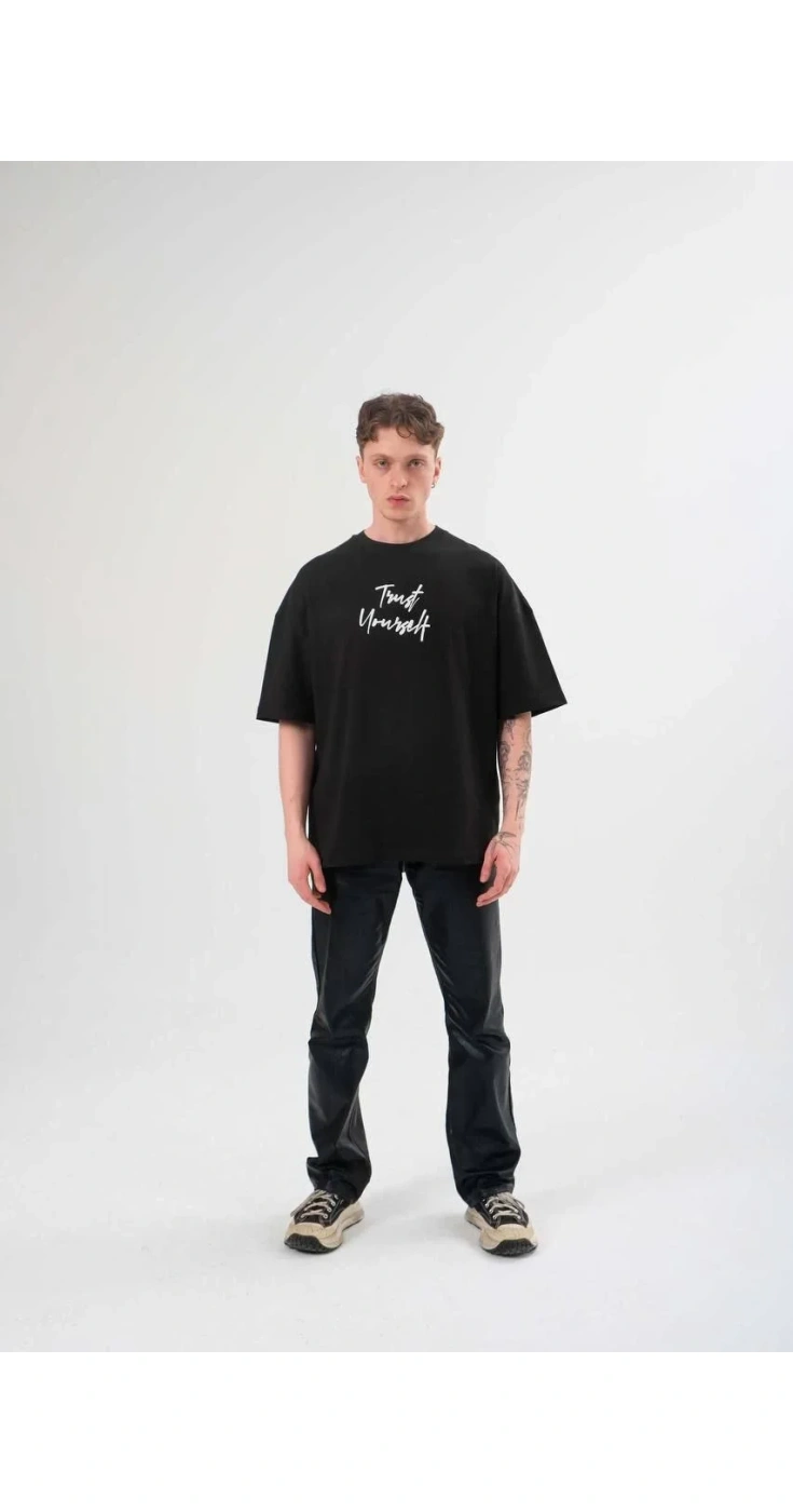 Erkek Bisiklet Yaka Baskılı  Kısa kol Oversize T-Shirt