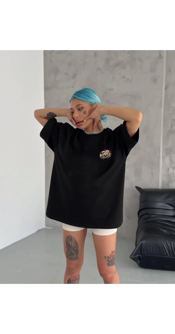Kadın Baskılı T-Shirt Kısa Kol Bisiklet Yaka Oversize Rahat Kalıp Günlük Tişört