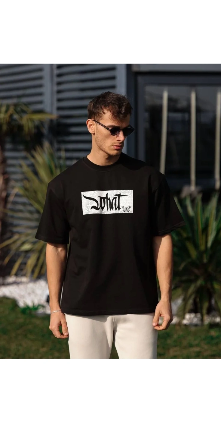 Erkek Bisiklet Yaka Baskılı Oversize T-Shirt