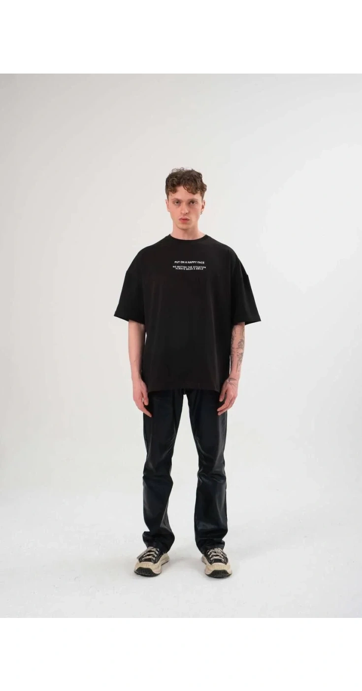 Erkek Bisiklet Yaka Baskılı  Kısa kol Oversize T-Shirt