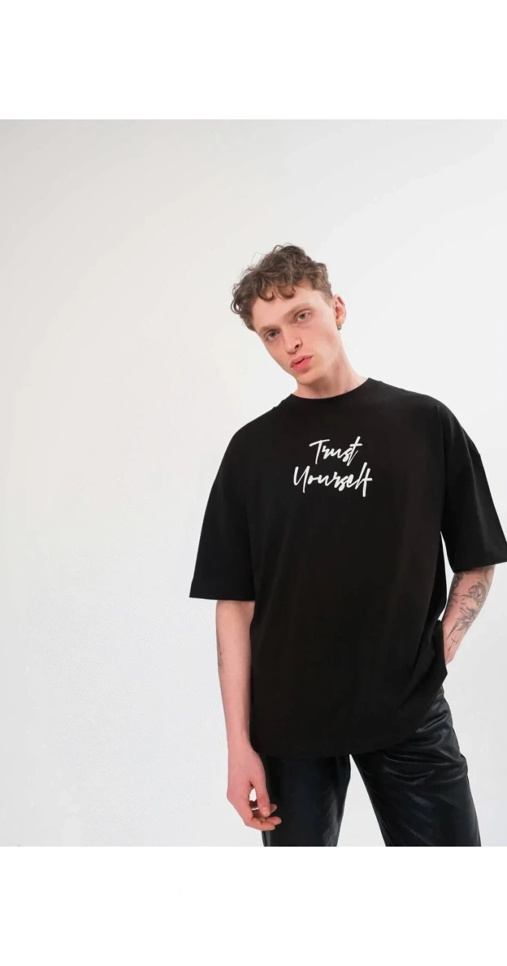 ERKEK Bisiklet Yaka Baskılı Oversize Kısa kol T-Shirt