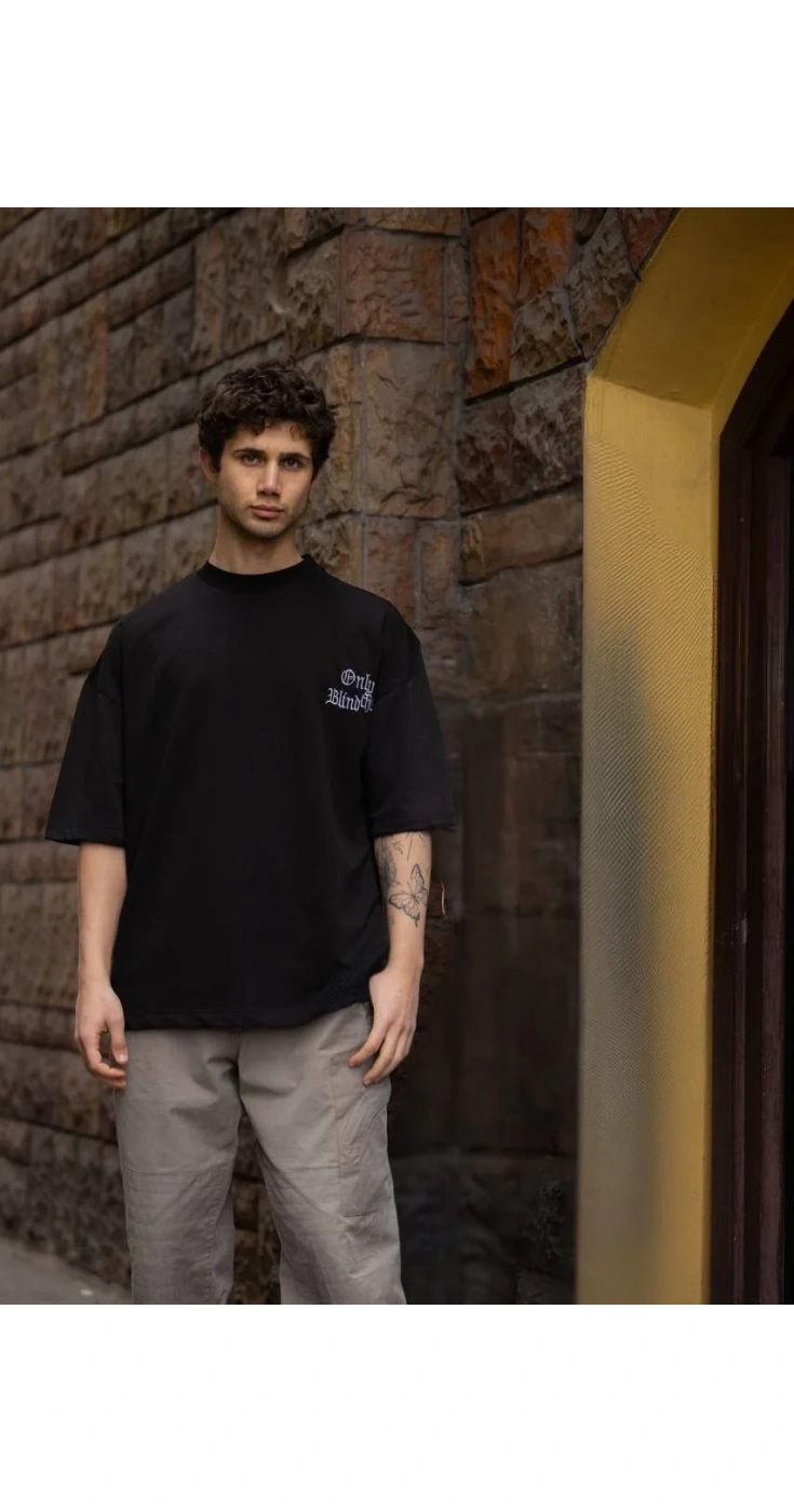 Erkek Bisiklet Yaka Baskılı Oversize  Kısa kol T-Shirt