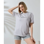 Kadın Bisiklet Yaka Baskılı Slim Fit T-Shirt