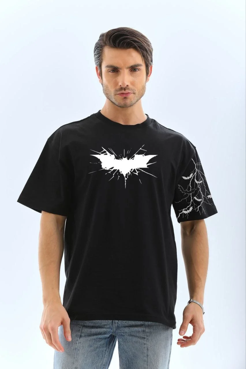 unisex-on-ve-kol-baskili-oversize-t-shirt-siyah-39908088-sw853sh1280 ERKEK Bisiklet yaka tişort Ön ve Kol Yarasa Baskılı T-shirt - Görsel 1