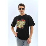 ERKEK Oversize ön ve Arka Baskılı Bisiklet Yaka  Kısa kol T-Shirt - Görsel 5