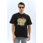 ERKEK Oversize ön ve Arka Baskılı Bisiklet Yaka  Kısa kol T-Shirt - Görsel 6