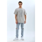 ERKEK Oversize Taşlı Bisiklet Yaka  Kısa kol T-Shirt
