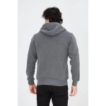 Erkek 3 İplik Pamuklu Tam Fermuarlı Kapüşonlu Kanguru Cepli Düz Hoodie Sweatshirt - Görsel 2