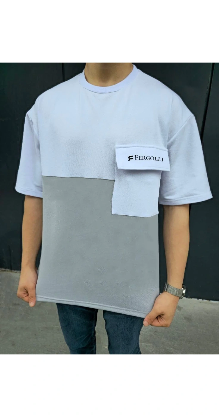 ERKEK Torba Cep Detaylı  Parçalı T-Shirt