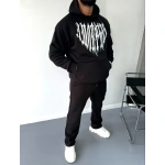 Erkek Kapüşonlu Kanguru Cepli Sweatshirt 3 İplik Pamuklu Baskılı Hoodie - Görsel 6