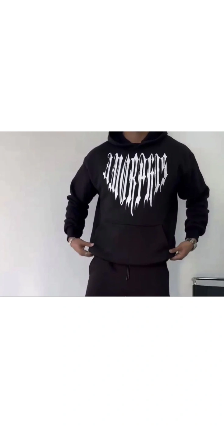 Erkek Kapüşonlu Kanguru Cepli Sweatshirt 3 İplik Pamuklu Baskılı Hoodie