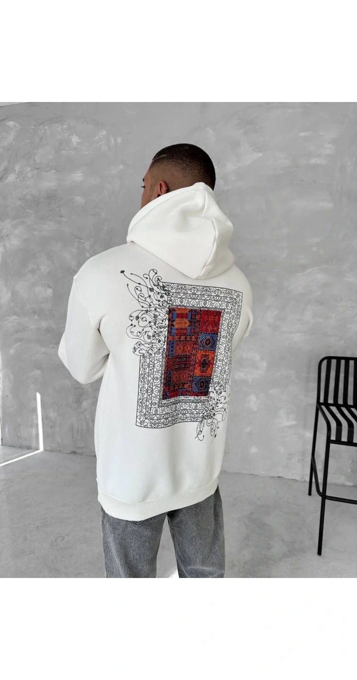 Erkek Kapüşonlu Kanguru Cepli Sweatshirt 3 İplik Pamuklu Baskılı Hoodie