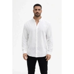 Erkek KETEN Kumaş Oversize Uzun Kollu Rahat Kalıp Gömlek - Görsel 3
