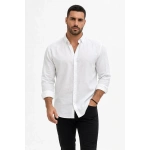 Erkek KETEN Kumaş Oversize Uzun Kollu Rahat Kalıp Gömlek