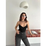 Kadın Derin Dekolte Askılı Body Sırt Dekolteli Şık Kolsuz Yazlık Bodysuit - Görsel 5