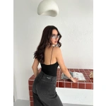 Kadın Derin Dekolte Askılı Body Sırt Dekolteli Şık Kolsuz Yazlık Bodysuit - Görsel 2