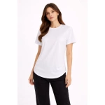 Kadın Basic T-Shirt Kısa Kol Bisiklet Yaka Oval Kesim Tişört - Görsel 3