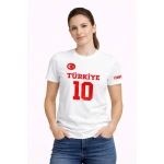Kadın TÜRKİYE Ay Yıldız Baskılı 10 Numara Forma Tişört Taraftar T-Shirt