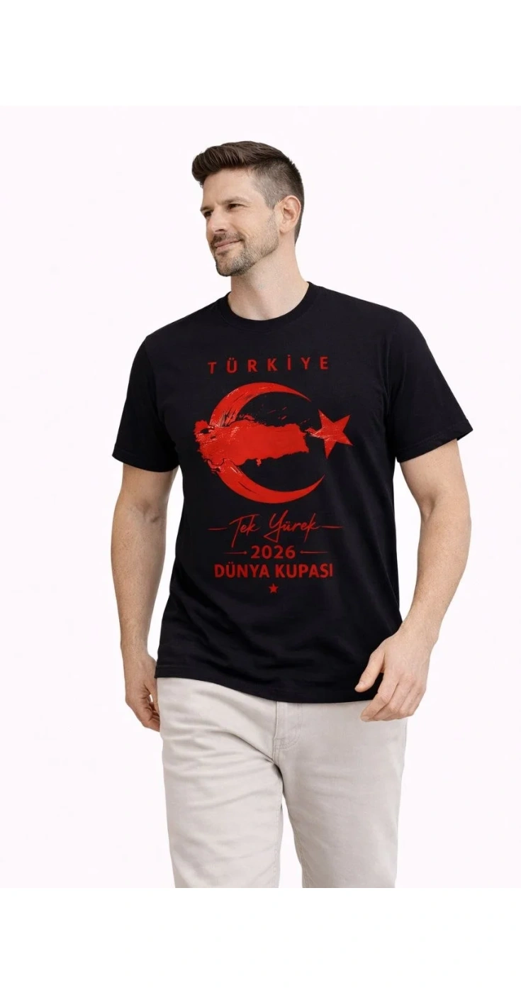 Erkek TÜRKİYE Ay Yıldız Baskılı Taraftar Forma T-Shirt