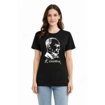 Kadın Atatürk Baskılı Tişört Kısa Kollu Bisiklet Yaka T-Shirt - Görsel 3