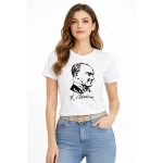 Kadın Atatürk Baskılı Tişört Kısa Kollu Bisiklet Yaka T-Shirt