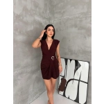 Kadın Kruvaze Drapeli Tokalı Mini Elbise Şık Gece Davet Abiye - Görsel 4