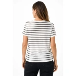 Kadın Çizgili Yazlık Triko T-Shirt Bisiklet Yaka Rahat Kalıp Tişört - Görsel 3