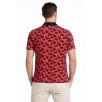 Erkek Pike Kumaş Polo Yaka Palmiye Desenli Tişört Kısa Kol Yazlık T-Shirt - Görsel 3