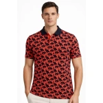 Erkek Pike Kumaş Polo Yaka Palmiye Desenli Tişört Kısa Kol Yazlık T-Shirt