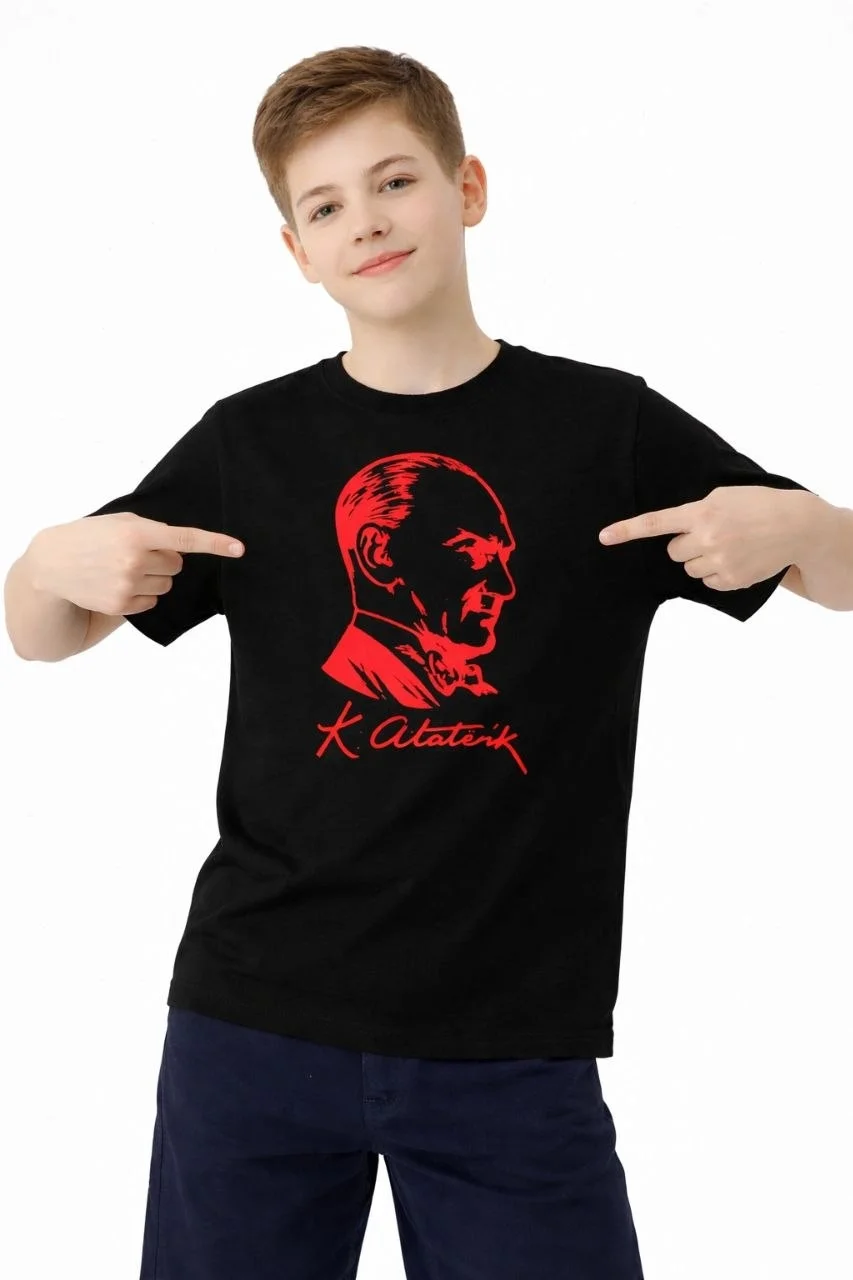 69dbcc48cab96-97230576-sw853sh1280 Erkek Çocuk Atatürk Baskılı Tişört Kısa Kollu Bisiklet Yaka T-Shirt - Görsel 1