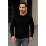 Erkek Fitilli Triko Kazak 2’li Set Siyah Bordo Kalın Dokuma Pamuklu Regular Fit Bisiklet - Görsel 5