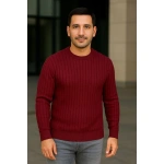 Erkek Fitilli Triko Kazak 2’li Set Siyah Bordo Kalın Dokuma Pamuklu Regular Fit Bisiklet - Görsel 8