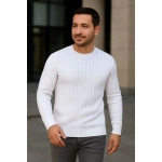 Erkek Fitilli Triko Bisiklet Yaka Kalın Kazak 4'lü Set Beyaz-Bordo-Gri - Görsel 4