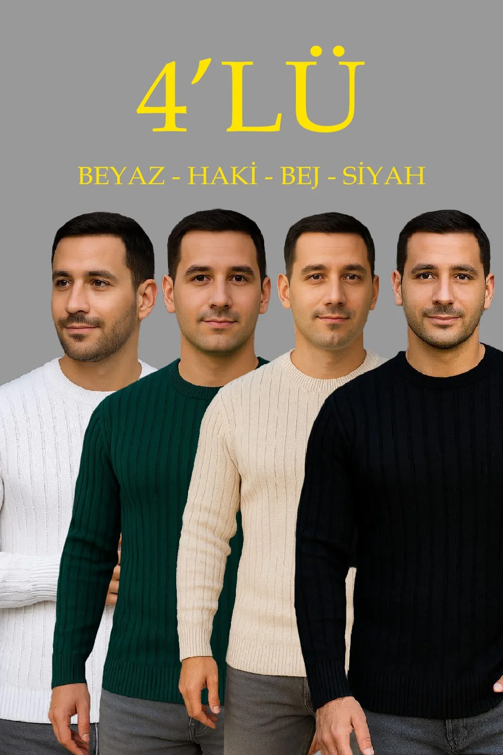 erkek-fitilli-triko-kazak-4lu-set-beyaz-saks-mavisi-gri-siyah-kalin-dokuma-pamuklu-regular-fit-bisiklet-yaka-uzun-kollu-kislik-ve-baharlik-rahat-triko-kombini-94634887-sw1030sh1545 Erkek Fitilli Triko Bisiklet Yaka Kalın Kazak 4'lü Set Beyaz-Haki-Bej - Görsel 1