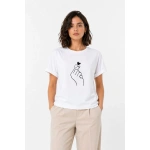 Kadın Kore Parmak Kalp Aşk Temalı Minimal Baskılı Tişört Yazlık Kısa Kol T-Shirt - Görsel 3
