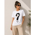 Kadın Kuğu Figürlü Soru İşareti Baskılı Tişört Kısa Kol T-Shirt - Görsel 3