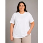Kadın Battal Big Size Basic Tişört Bisiklet Yaka Rahat Kalıp T-Shirt - Görsel 2