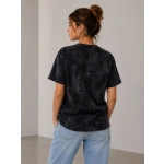Kadın Yıkamalı Washed Effect Tişört Bisiklet Yaka Sokak Stil Kısa Kol T-Shirt - Görsel 3